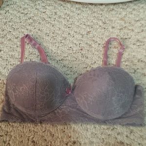 Grey lace bra with bow in middle