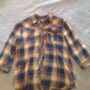 Blue Pink & Cream striped flannel