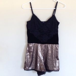 NWOT Black and gold sequin romper