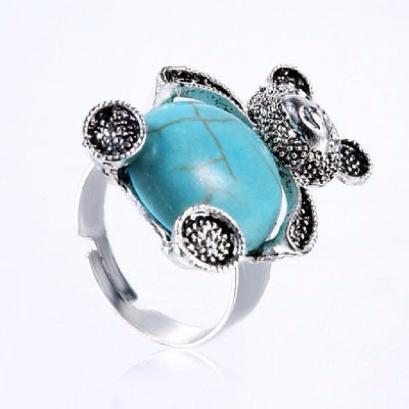 Antique finished adjustable turquoise ring. - Picture 2 of 2