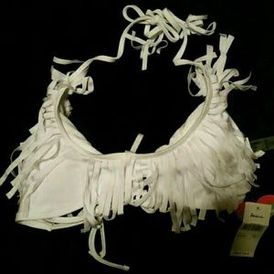 NWT Large White Fringe Bikini Top