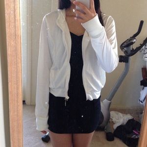 Hooded white silky jacket