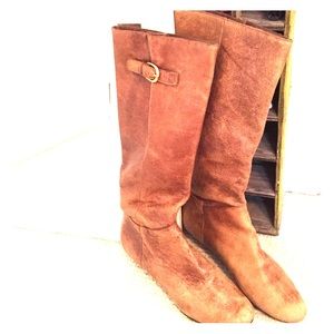 Brown leather boots