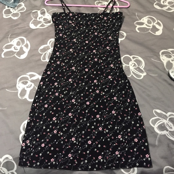 Black dress with white and pink flowers. Size 0