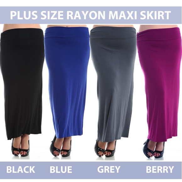 Plus Size Classic Solid Rayon Maxi Stretchy Skirt - Picture 2 of 2