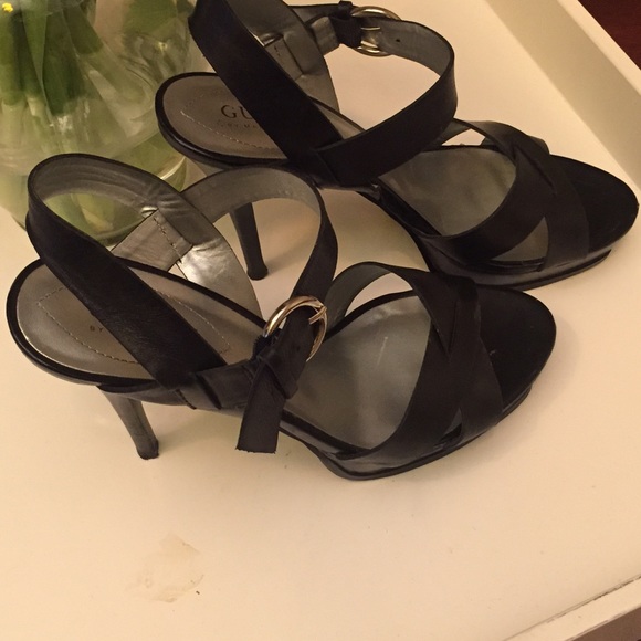 Guess Black Leather Platform Sandals