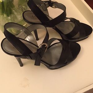 Guess Black Leather Platform Sandals