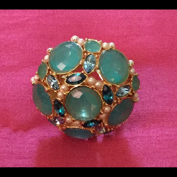 Hive & Honey Teal & Pearl Studed Ring- NWOT