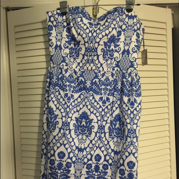 Milly Porcelain Print Strapless Dress