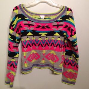Neon Aztec cropped sweater