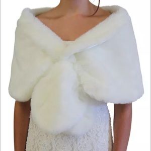 Ivory Faux fur wrap bridal fur shawl