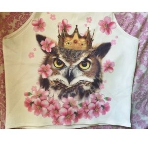 [RARE VINTAGE] Cute Owl with Flowers Crop Top