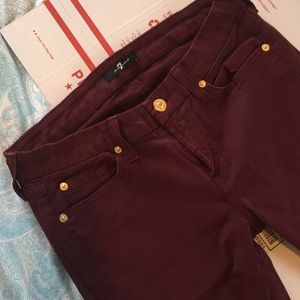 7 for All Mankind burgundy coated skinny jeans