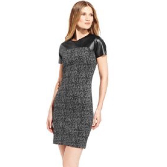 Short Sleeve Dress With Leather Sleeves