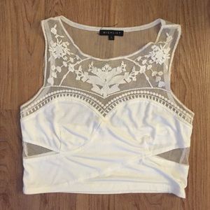 Half Mesh White Crop Top