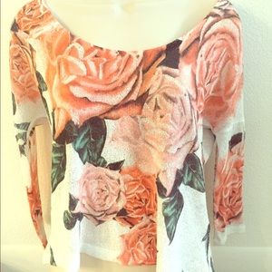 Charlotte Russe peach flower long sleeve sweater