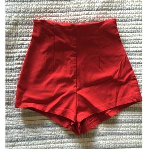 cheeky red high waisted shorts