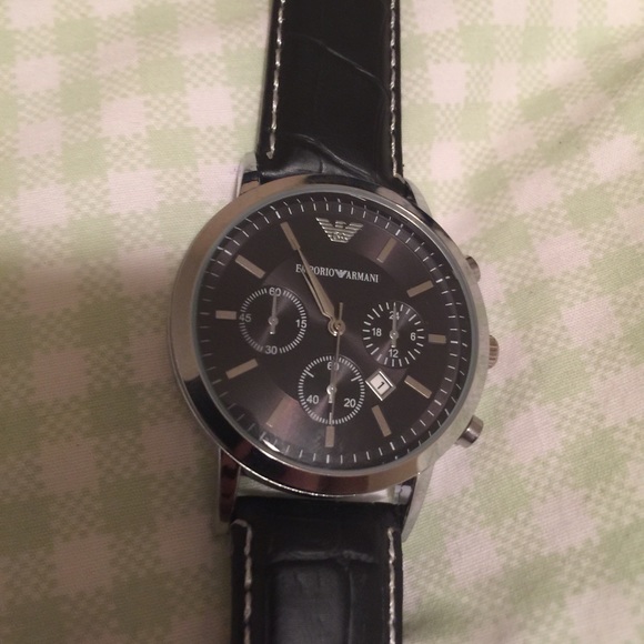 BRAND NEW silver armani watch with leather band