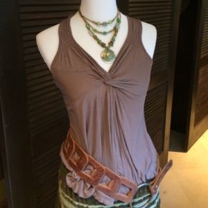 Twist Front, Taupe Cotton Tank