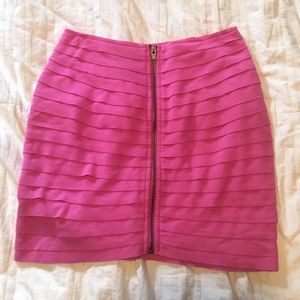 Pink zip down mini skirt