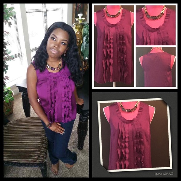 Ann Taylor Tops - Ann Taylor Loft Purple Ruffle Sleeveless Blouse