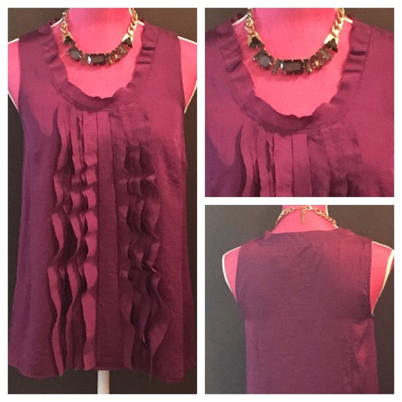 Ann Taylor Loft Purple Ruffle Sleeveless Blouse - Picture 2 of 2