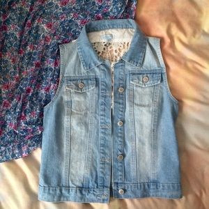 Francesca's Collections denim & lace accent vest