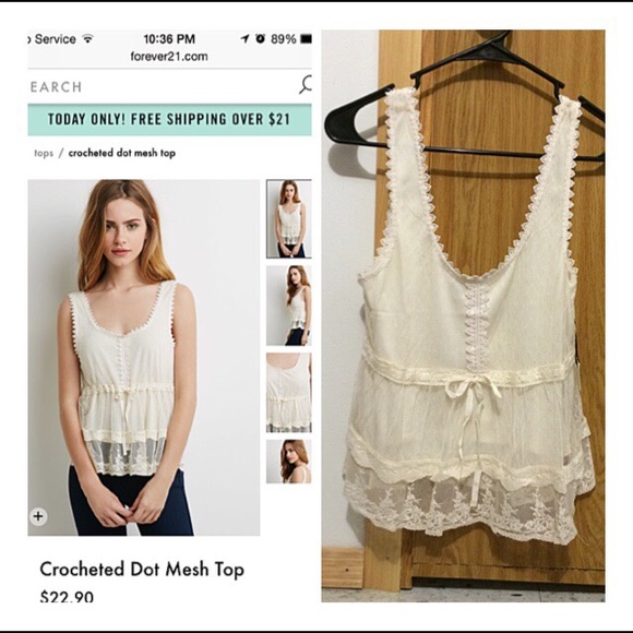 Crocheted lace white tank