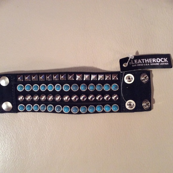 Leatherock Wrist Cuff  Silver Studs &Turquoise