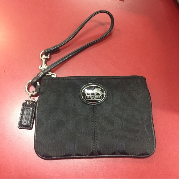 Coach Black Signature Zip Wristlet