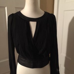 Cutout leather long sleeve crop top