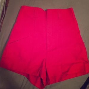 Red high waisted shorts