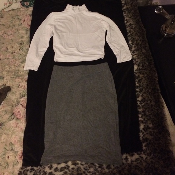 Pencil skirt w/crop top 3/4 sleeve shirt