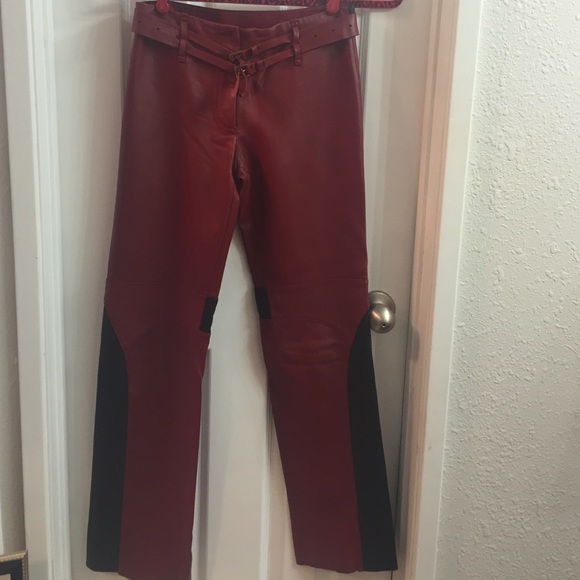Red and black leather pants