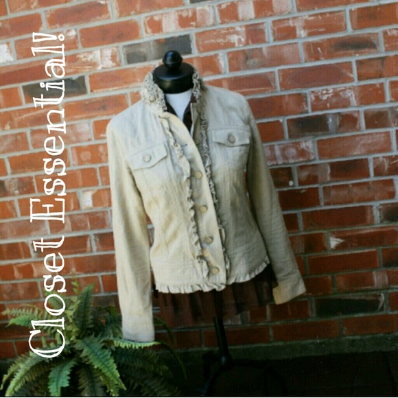 Tribal Jackets & Blazers - ❌SOLD Tribal Khaki Tan Ruffled Blazer