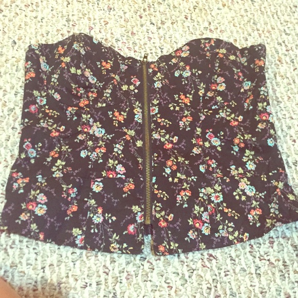 Floral tube top with frontal zip up