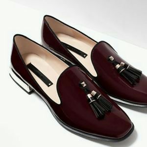 Zara Burgundy Glossy Loafers with Tassels
