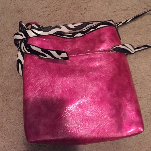 Hot pink/zebra cross body bag - Picture 2 of 3