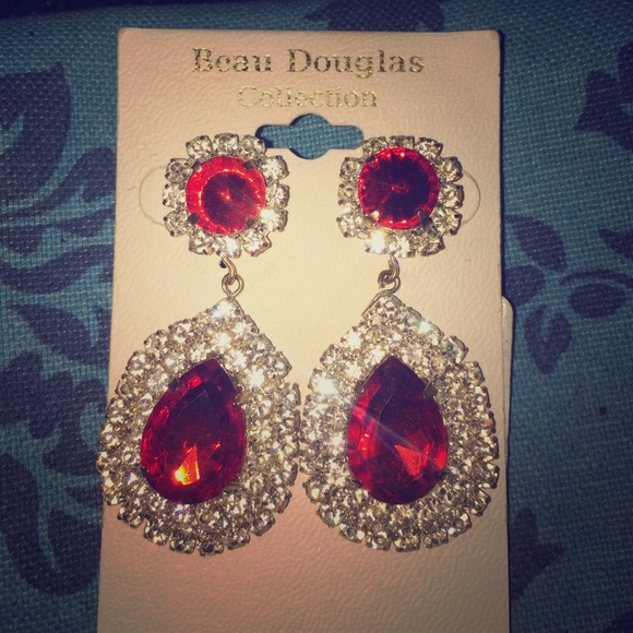 Red Teardrop Beau Douglas Earrings