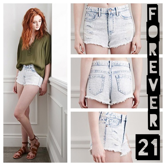 Frayed denim cutoffs in light denim