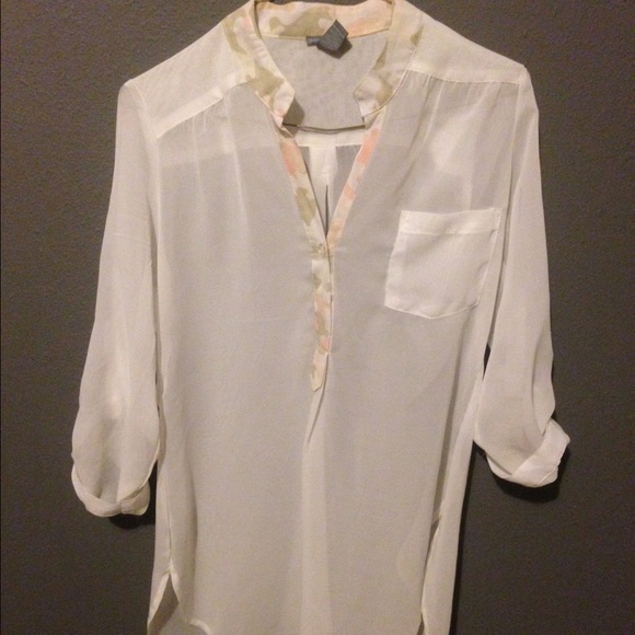 semi sheer white half button up top