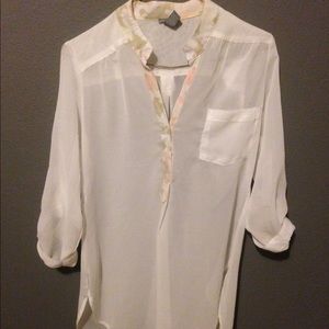 semi sheer white half button up top