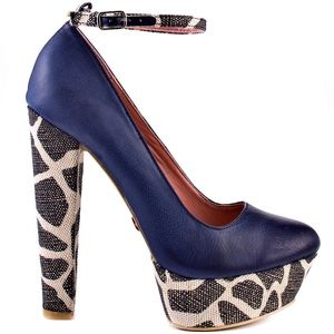 Promise Navy/Giraffe Print Platform Heel