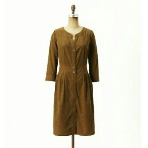 Anthro corduroy shirtdress, olive