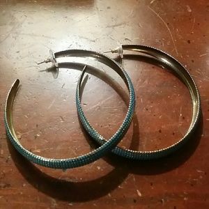 blue and gold hoop earrings