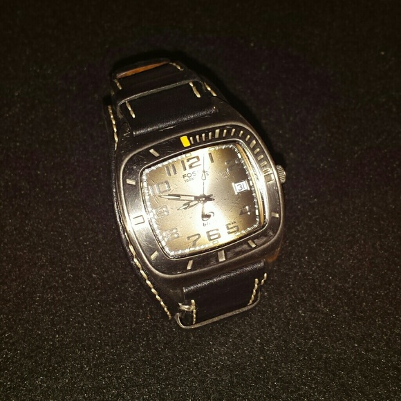 Nice Fossil blue AM 3690 Men's Watch Black Leather