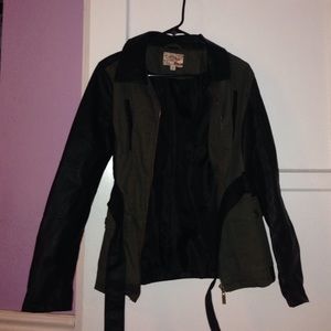 Army green and leather jacket