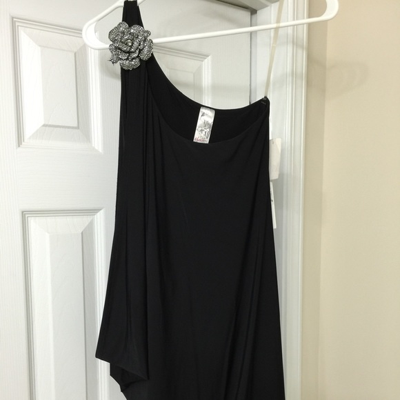 Black dress with rhinestone rose