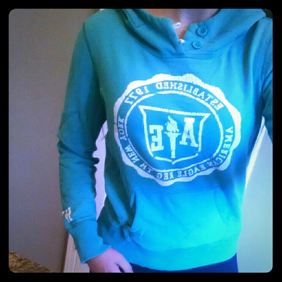 American Eagle Outfitters Teal Hooded Sweatshirt