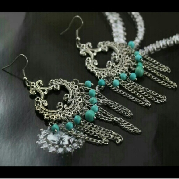 ❌️SOLD Turquoise & Tibetan Silver Earrings - Picture 1 of 3